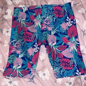 Coolibar girls Small Floral Print pink and blue swim Shorts EUC